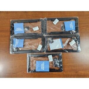 Set Of 5 2 Piece Front And Rear Carbon Fiber & Plastic License Plate Frames New